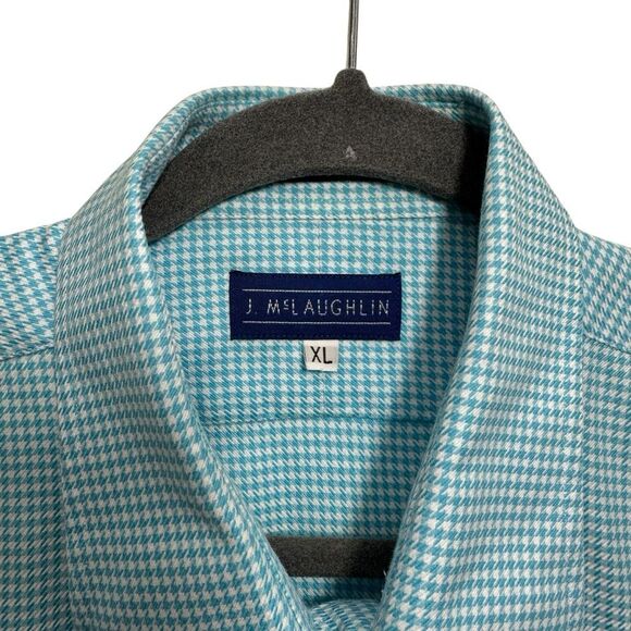 J. McLaughlin Men's Teal Houndstooth Button Up Superfine 100 2 Ply Shirt, XL - Picture 3 of 8